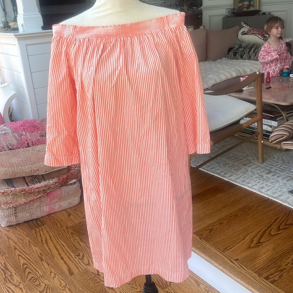 Orange & Cream Off the Shoulder Trina Turk L Cite summer stripe mini
